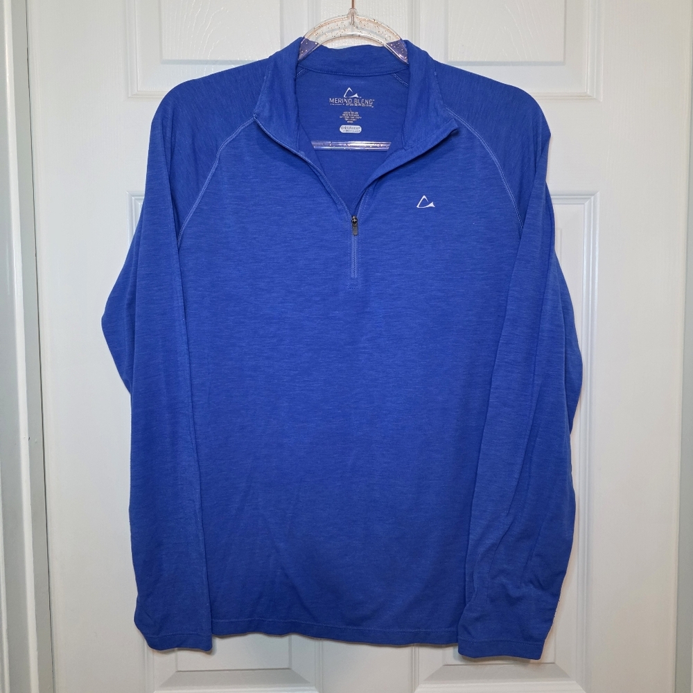 Paradox Mens Large 1/4 Zip Merino Wool Blend Base Layer Top - Blue